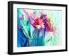 Abstract Colorful Oil Painting on Canvas. Semi- Abstract Image of Flowers-Nongkran_ch-Framed Photographic Print