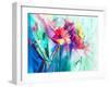 Abstract Colorful Oil Painting on Canvas. Semi- Abstract Image of Flowers-Nongkran_ch-Framed Photographic Print