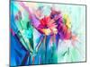 Abstract Colorful Oil Painting on Canvas. Semi- Abstract Image of Flowers-Nongkran_ch-Mounted Photographic Print