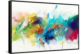 Abstract Colorful Oil Painting on Canvas Texture. Hand Drawn Brush Stroke, Oil Color Paintings Back-pluie_r-Framed Stretched Canvas