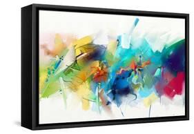 Abstract Colorful Oil Painting on Canvas Texture. Hand Drawn Brush Stroke, Oil Color Paintings Back-pluie_r-Framed Stretched Canvas