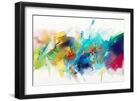 Abstract Colorful Oil Painting on Canvas Texture. Hand Drawn Brush Stroke, Oil Color Paintings Back-pluie_r-Framed Art Print