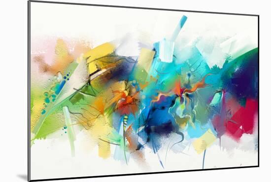 Abstract Colorful Oil Painting on Canvas Texture. Hand Drawn Brush Stroke, Oil Color Paintings Back-pluie_r-Mounted Art Print