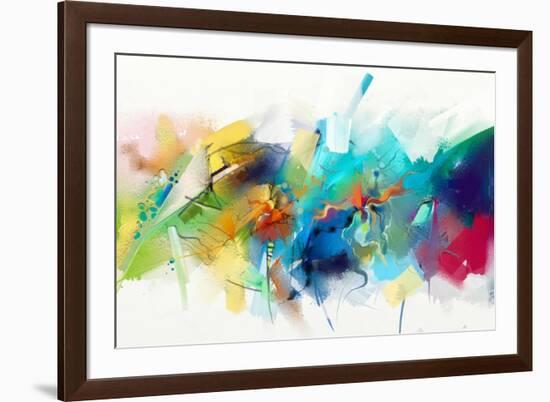 Abstract Colorful Oil Painting on Canvas Texture. Hand Drawn Brush Stroke, Oil Color Paintings Back-pluie_r-Framed Art Print