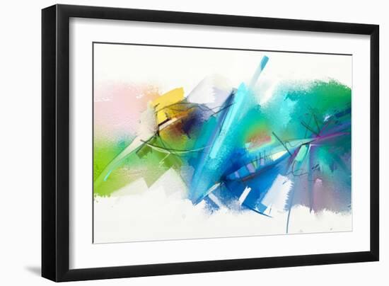 Abstract Colorful Oil Painting on Canvas Texture. Hand Drawn Brush Stroke, Oil Color Paintings Back-pluie_r-Framed Art Print