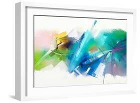 Abstract Colorful Oil Painting on Canvas Texture. Hand Drawn Brush Stroke, Oil Color Paintings Back-pluie_r-Framed Art Print