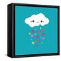 Abstract Cute Cartoon Vector Rainy Cloud. Raindrops of Colorful Hearts. Funny Illustration. Kids De-Alextanya-Framed Stretched Canvas