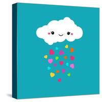 Abstract Cute Cartoon Vector Rainy Cloud. Raindrops of Colorful Hearts. Funny Illustration. Kids De-Alextanya-Stretched Canvas