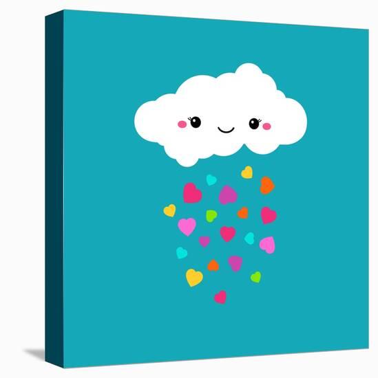 Abstract Cute Cartoon Vector Rainy Cloud. Raindrops of Colorful Hearts. Funny Illustration. Kids De-Alextanya-Stretched Canvas