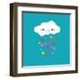 Abstract Cute Cartoon Vector Rainy Cloud. Raindrops of Colorful Hearts. Funny Illustration. Kids De-Alextanya-Framed Art Print