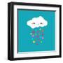 Abstract Cute Cartoon Vector Rainy Cloud. Raindrops of Colorful Hearts. Funny Illustration. Kids De-Alextanya-Framed Art Print