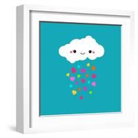 Abstract Cute Cartoon Vector Rainy Cloud. Raindrops of Colorful Hearts. Funny Illustration. Kids De-Alextanya-Framed Art Print