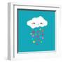 Abstract Cute Cartoon Vector Rainy Cloud. Raindrops of Colorful Hearts. Funny Illustration. Kids De-Alextanya-Framed Art Print