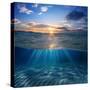 Abstract Design Template with Underwater Part and Sunset Skylight Splitted by Waterline-Willyam Bradberry-Stretched Canvas