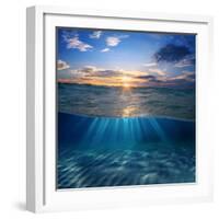 Abstract Design Template with Underwater Part and Sunset Skylight Splitted by Waterline-Willyam Bradberry-Framed Photographic Print