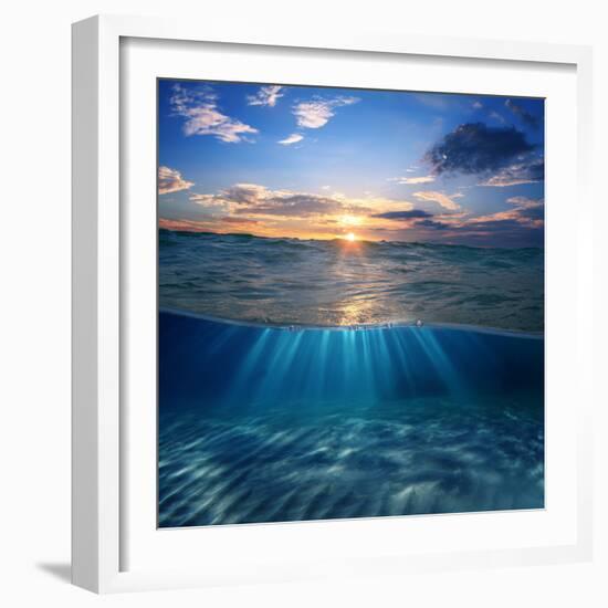 Abstract Design Template with Underwater Part and Sunset Skylight Splitted by Waterline-Willyam Bradberry-Framed Photographic Print