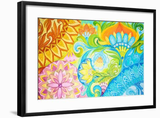 Abstract Drawing Oil Paints on A Canvas with Floral Ornament-Vensk-Framed Art Print