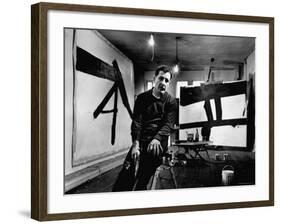 Abstract Expressionist Painter, Franz Kline, in Studio with His Black and White Paintings-Fritz Goro-Framed Premium Photographic Print