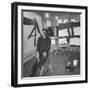 Abstract Expressionist Painter Franz Kline Perching on Stool in His Studio-Fritz Goro-Framed Premium Photographic Print