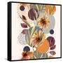 Abstract Floral and Geometric Seamless Pattern. Watercolor Flowers and Leaves, Circle Shapes Filled-null-Framed Stretched Canvas