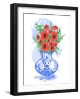 Abstract Floral Blue And White Vase-Matthew Piotrowicz-Framed Art Print