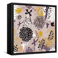 Abstract Floral Pattern in Vintage Colors-smilewithjul-Framed Stretched Canvas