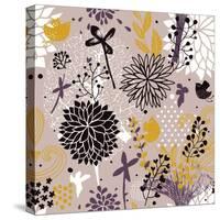 Abstract Floral Pattern in Vintage Colors-smilewithjul-Stretched Canvas