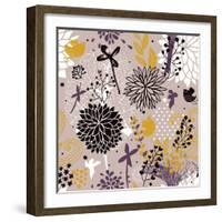 Abstract Floral Pattern in Vintage Colors-smilewithjul-Framed Art Print
