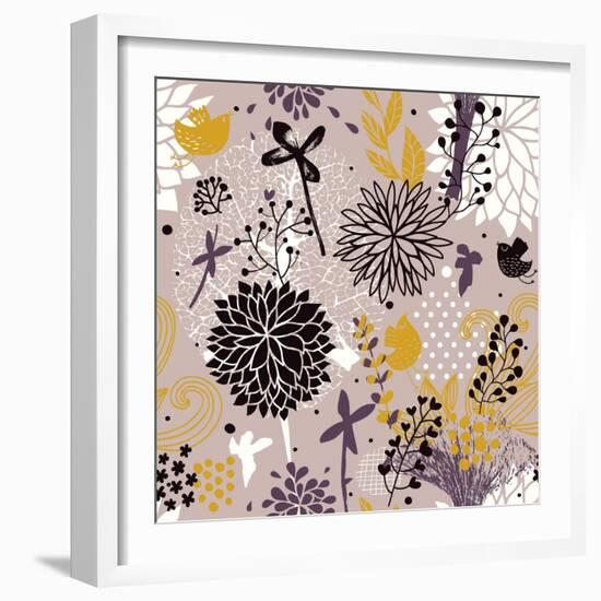 Abstract Floral Pattern in Vintage Colors-smilewithjul-Framed Art Print