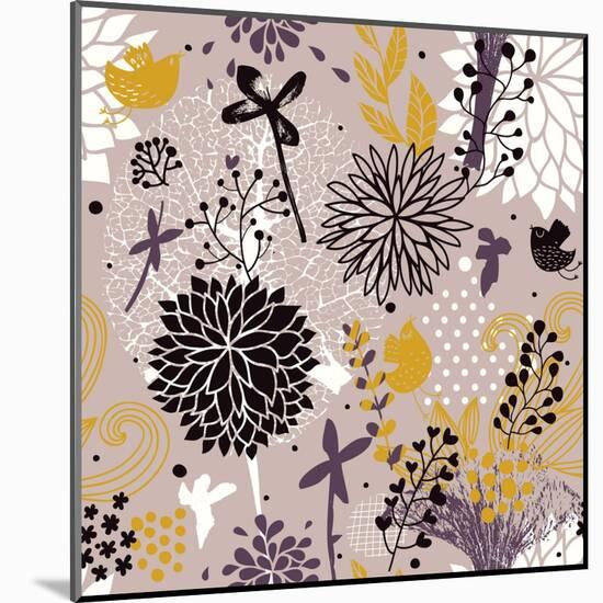 Abstract Floral Pattern in Vintage Colors-smilewithjul-Mounted Art Print