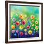 Abstract Floral Watercolor Painting. Hand Paint Yellow and Red Flowers in Soft Color on Green Color-pluie_r-Framed Art Print