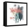 Abstract Flower Teal Watercolor-Bay Solace-Framed Stretched Canvas