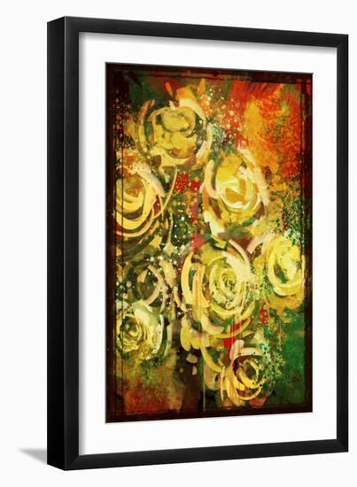 Abstract Flowers Vintage Style,Digital Painting-Tithi Luadthong-Framed Art Print