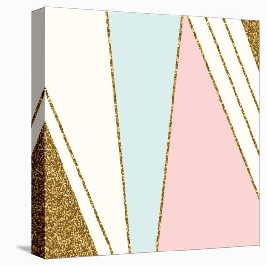 Abstract Geometric Composition in Light Blue, Cream, Gold Glitter and Pastel Pink. Modern and Styli-Iveta Angelova-Stretched Canvas