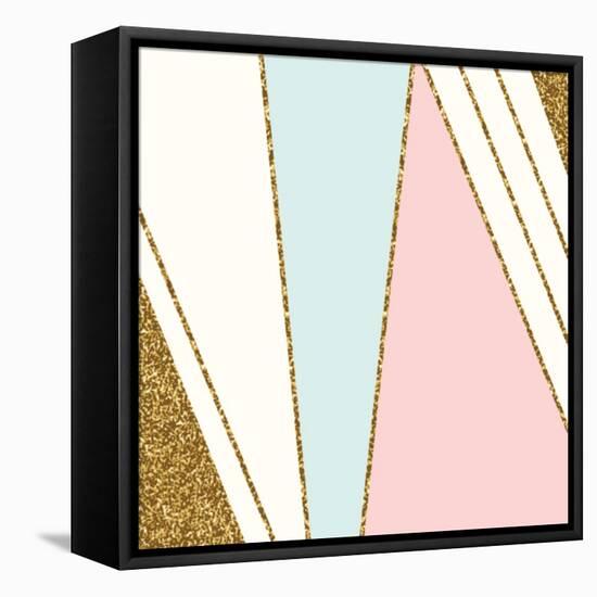 Abstract Geometric Composition in Light Blue, Cream, Gold Glitter and Pastel Pink. Modern and Styli-Iveta Angelova-Framed Stretched Canvas