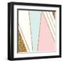 Abstract Geometric Composition in Light Blue, Cream, Gold Glitter and Pastel Pink. Modern and Styli-Iveta Angelova-Framed Art Print