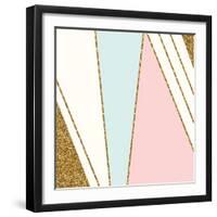 Abstract Geometric Composition in Light Blue, Cream, Gold Glitter and Pastel Pink. Modern and Styli-Iveta Angelova-Framed Art Print