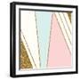 Abstract Geometric Composition in Light Blue, Cream, Gold Glitter and Pastel Pink. Modern and Styli-Iveta Angelova-Framed Art Print