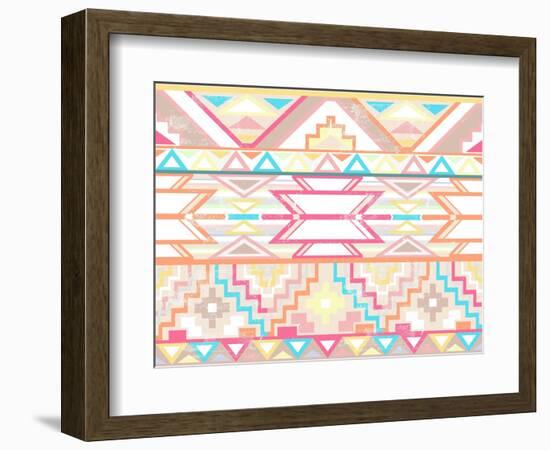 Abstract Geometric Seamless Aztec Pattern. Colorful Ikat Style Pattern.-cherry blossom girl-Framed Art Print