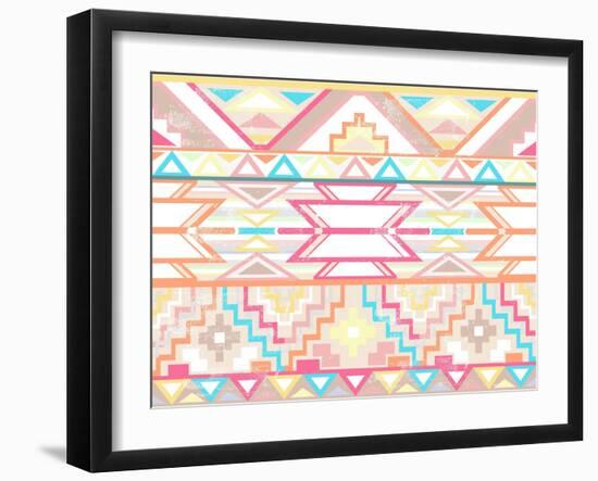 Abstract Geometric Seamless Aztec Pattern. Colorful Ikat Style Pattern.-cherry blossom girl-Framed Art Print