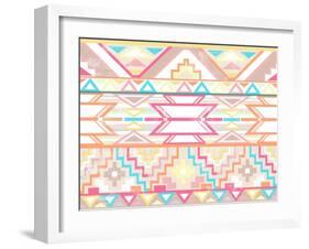 Abstract Geometric Seamless Aztec Pattern. Colorful Ikat Style Pattern.-cherry blossom girl-Framed Art Print