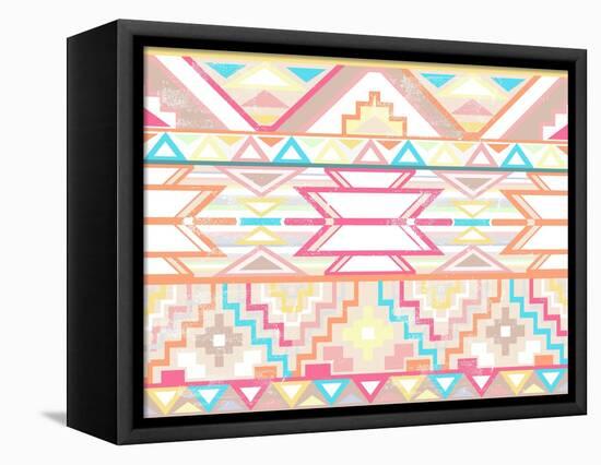 Abstract Geometric Seamless Aztec Pattern. Colorful Ikat Style Pattern.-cherry blossom girl-Framed Stretched Canvas