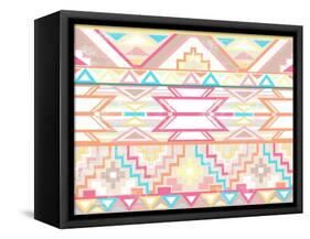 Abstract Geometric Seamless Aztec Pattern. Colorful Ikat Style Pattern.-cherry blossom girl-Framed Stretched Canvas