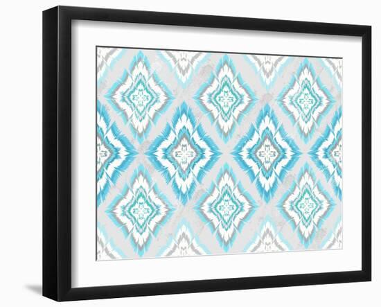 Abstract Geometric Seamless Aztec Pattern. Colorful Ikat Style Pattern-cherry blossom girl-Framed Art Print