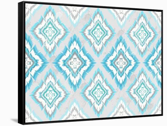 Abstract Geometric Seamless Aztec Pattern. Colorful Ikat Style Pattern-cherry blossom girl-Framed Stretched Canvas