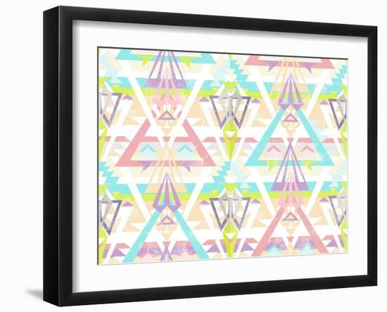 Abstract Geometric Seamless Aztec Pattern. Colorful Ikat Style Pattern.-cherry blossom girl-Framed Art Print