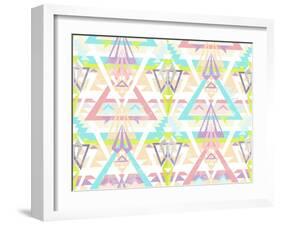 Abstract Geometric Seamless Aztec Pattern. Colorful Ikat Style Pattern.-cherry blossom girl-Framed Art Print