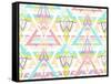 Abstract Geometric Seamless Aztec Pattern. Colorful Ikat Style Pattern.-cherry blossom girl-Framed Stretched Canvas