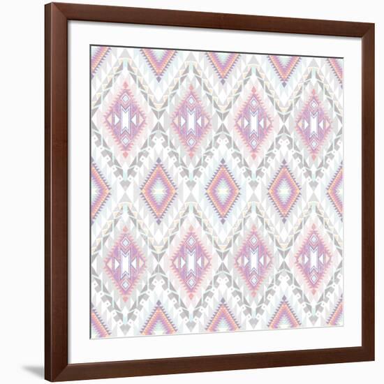 Abstract Geometric Seamless Aztec Pattern. Colorful Ikat Style Pattern-cherry blossom girl-Framed Art Print