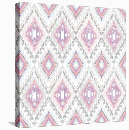 Abstract Geometric Seamless Aztec Pattern. Colorful Ikat Style Pattern-cherry blossom girl-Stretched Canvas